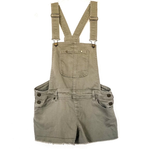 Tinseltown Denim - Army Green Denim Overall Shorts with Raw Hem